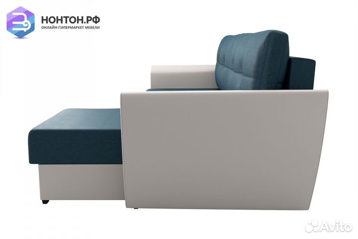 Диван угловой выкатной София синий / белый