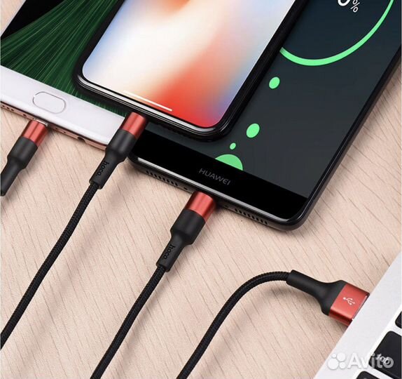 Кабель Hoco 3 в 1 для андроид, для айфона 1 метр