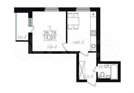 1-к. квартира, 39 м², 12/20 эт.