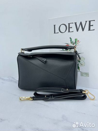 Новая женская сумка Loewe Puzzle черная из кожи
