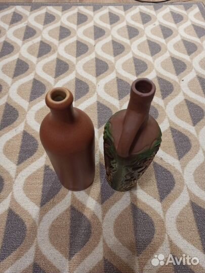 Бутылка 0,75 литра, глина, керамика б.у две