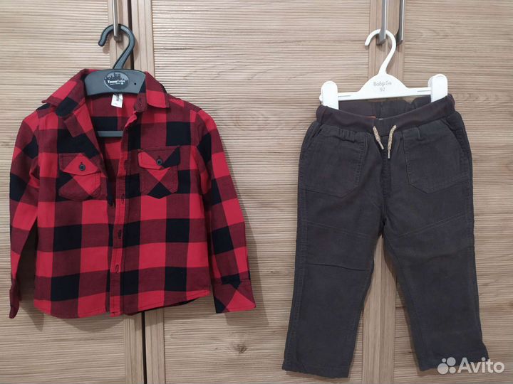 Рубашка в клетку 98 р-р, брюки вельветовые 92 р-р