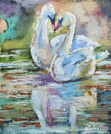 Большая картина с поталью на холсте Птицы