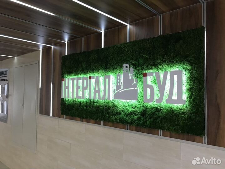 Стабилизированный мох.Логотип из мха ярко-зеленый