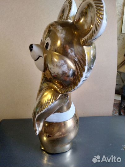 Олимпийский мишка золотистый большой 30,5 см+12,5