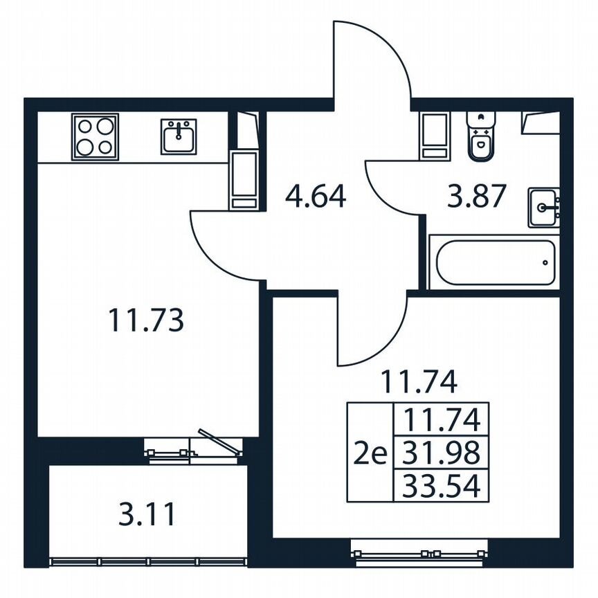 1-к. квартира, 33,5 м², 8/12 эт.