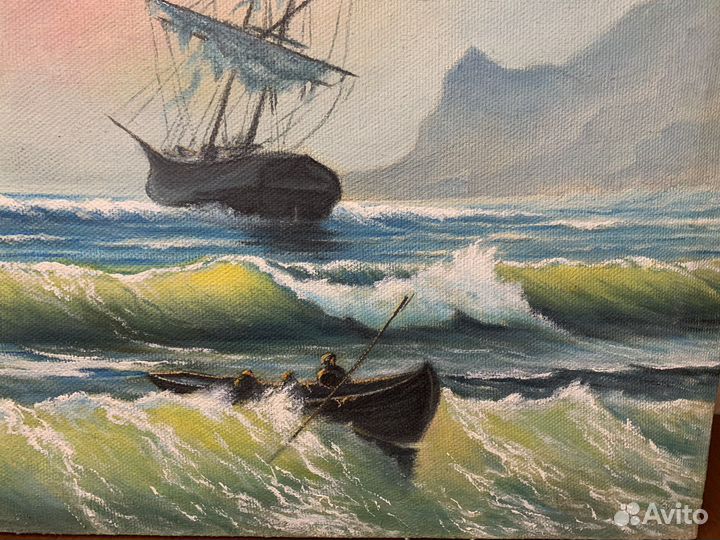 Картина Холст, Масло. Морской пейзаж. Парусник