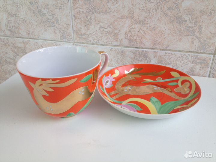 Чайная пара Дулево СССР 70-е Золотой олень. Новая