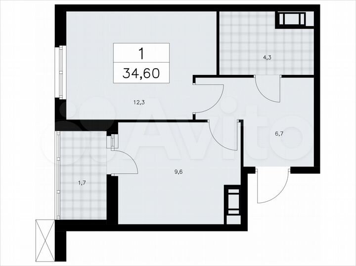 1-к. квартира, 34,6 м², 5/9 эт.