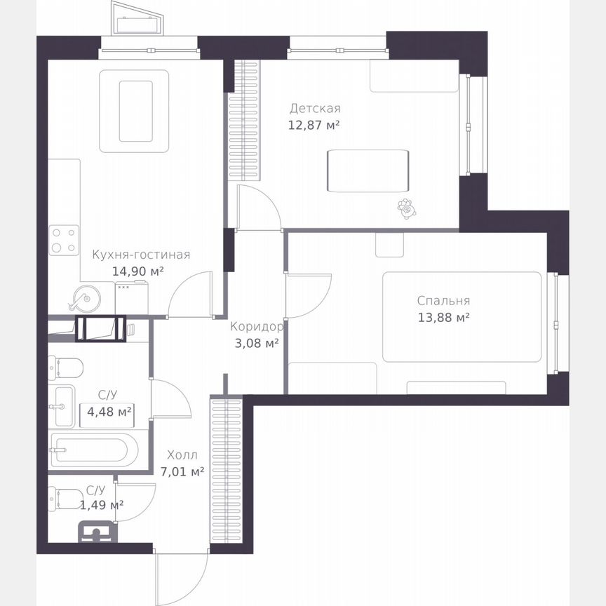 2-к. квартира, 57,7 м², 3/11 эт.
