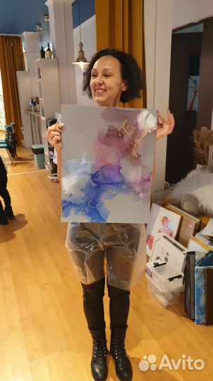 Арт-вечеринка с картиной алкогольными чернилами