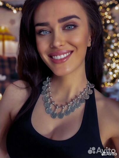 Чокер посеребренный длинное колье восточное