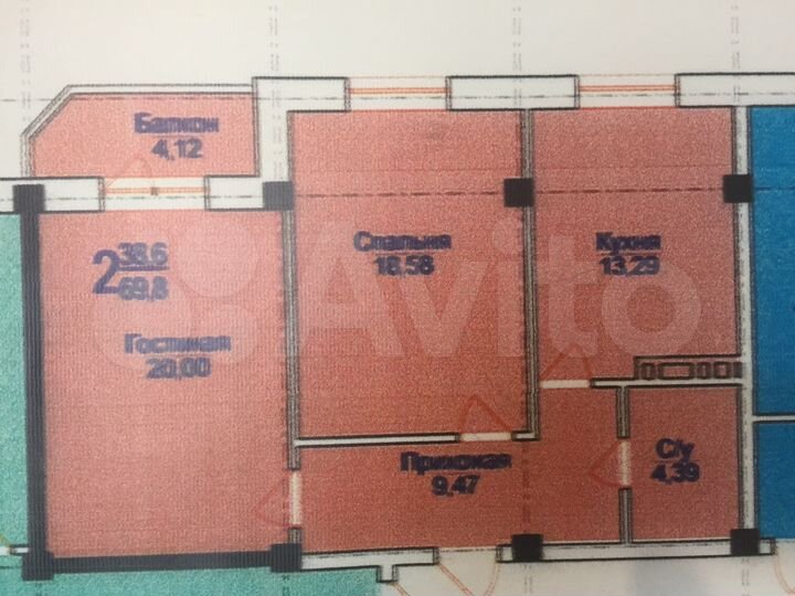 2-к. квартира, 74 м², 1/9 эт.