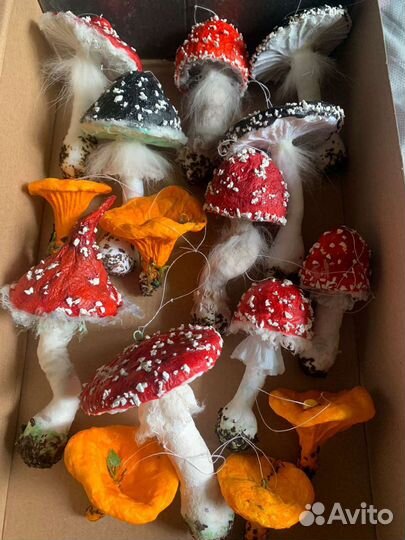 Грибы,ватная ёлочная игрушка