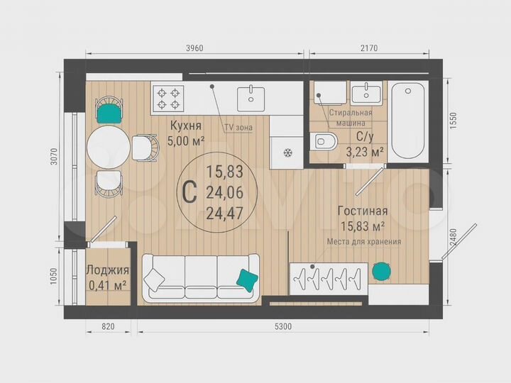 Квартира-студия, 24,5 м², 20/27 эт.