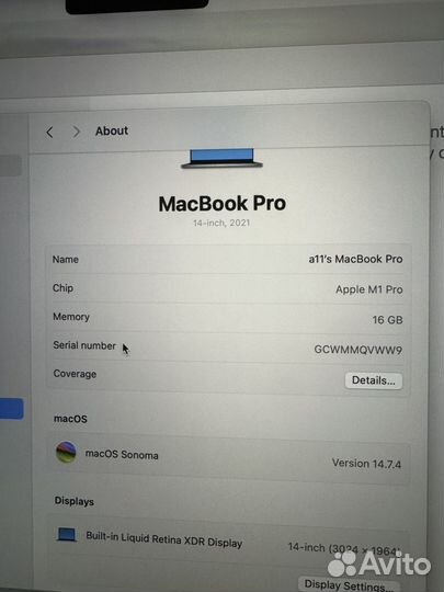 Apple macbook pro 14 m1 16/512