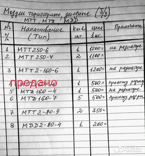 Модули тир-ные, диодные и охладители к мтт(д) 160