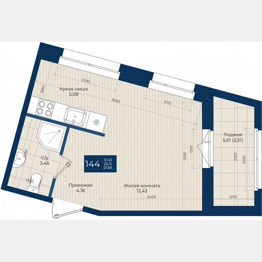 Квартира-студия, 27,7 м², 8/12 эт.