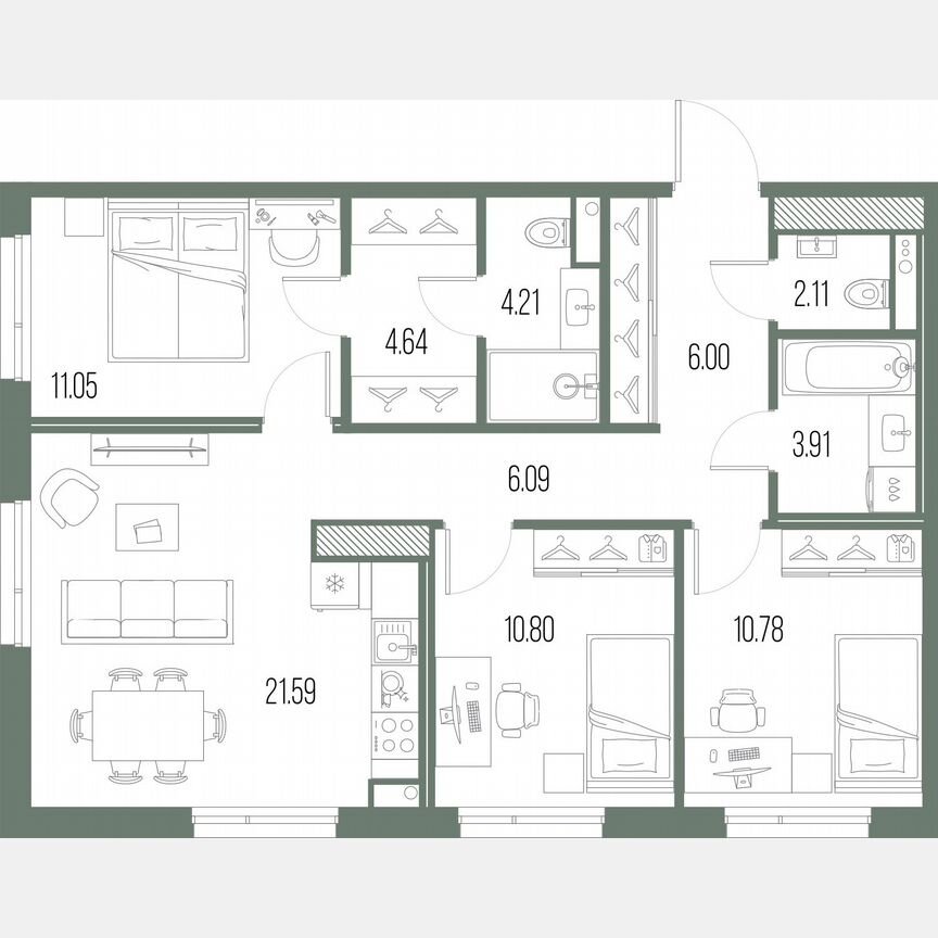 3-к. квартира, 81,2 м², 2/10 эт.
