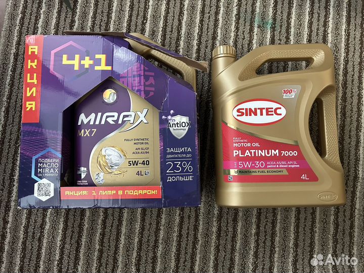 Мотороное масло Mirax 5w-40 и Sintec 5w-30