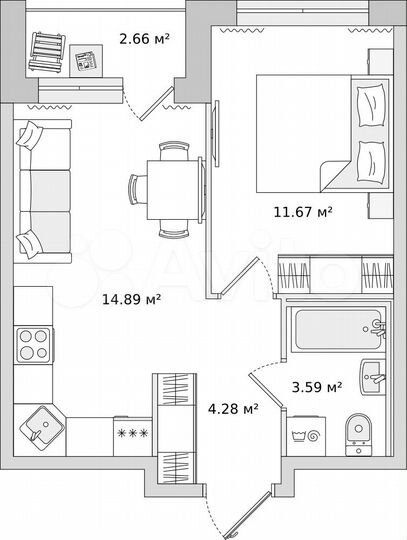 1-к. квартира, 34,7 м², 13/21 эт.
