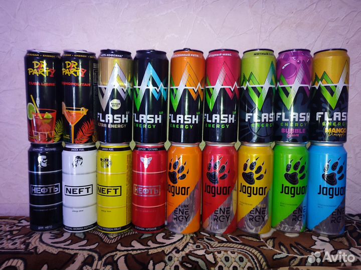 Коллекция банок энергетиков