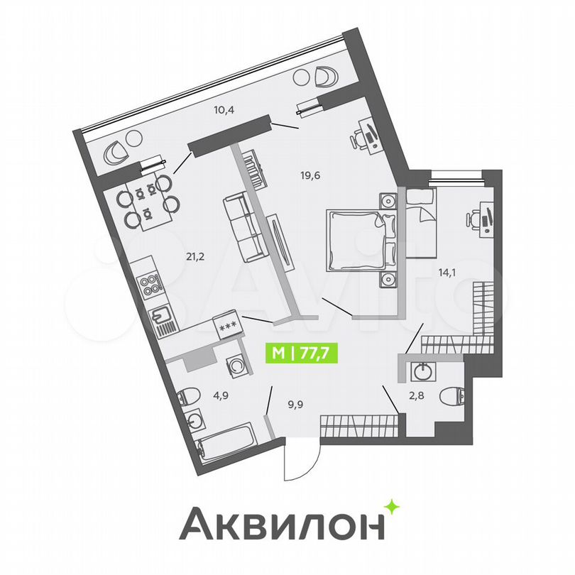 2-к. квартира, 77,7 м², 3/13 эт.