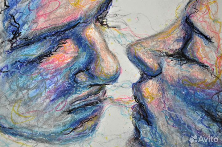 Картина пастелью «Поцелуй»