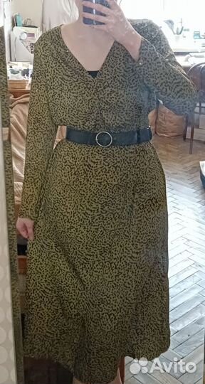 Платье миди цвета хаки S-M