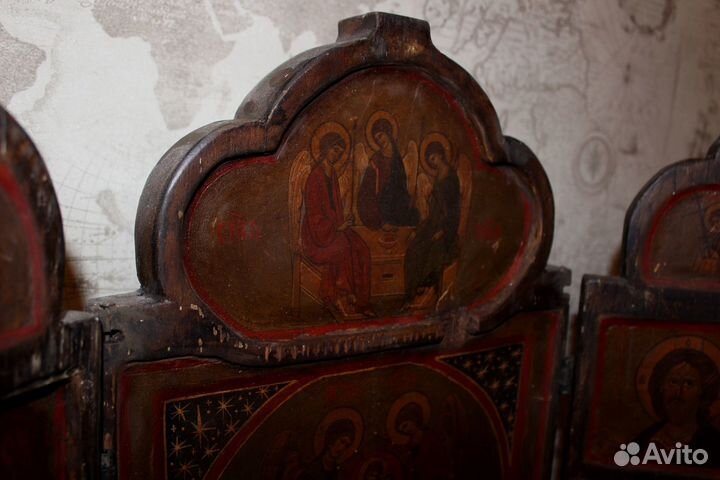 Старинная икона Триптих складень Север 47*60*14