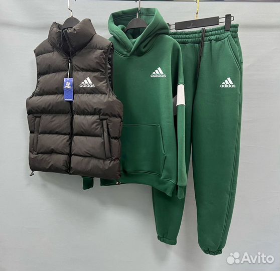 Мужской флисовый спортивный костюм Adidas тройка