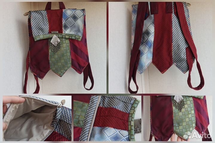 Женская сумка рюкзак натуральная кожа текстиль