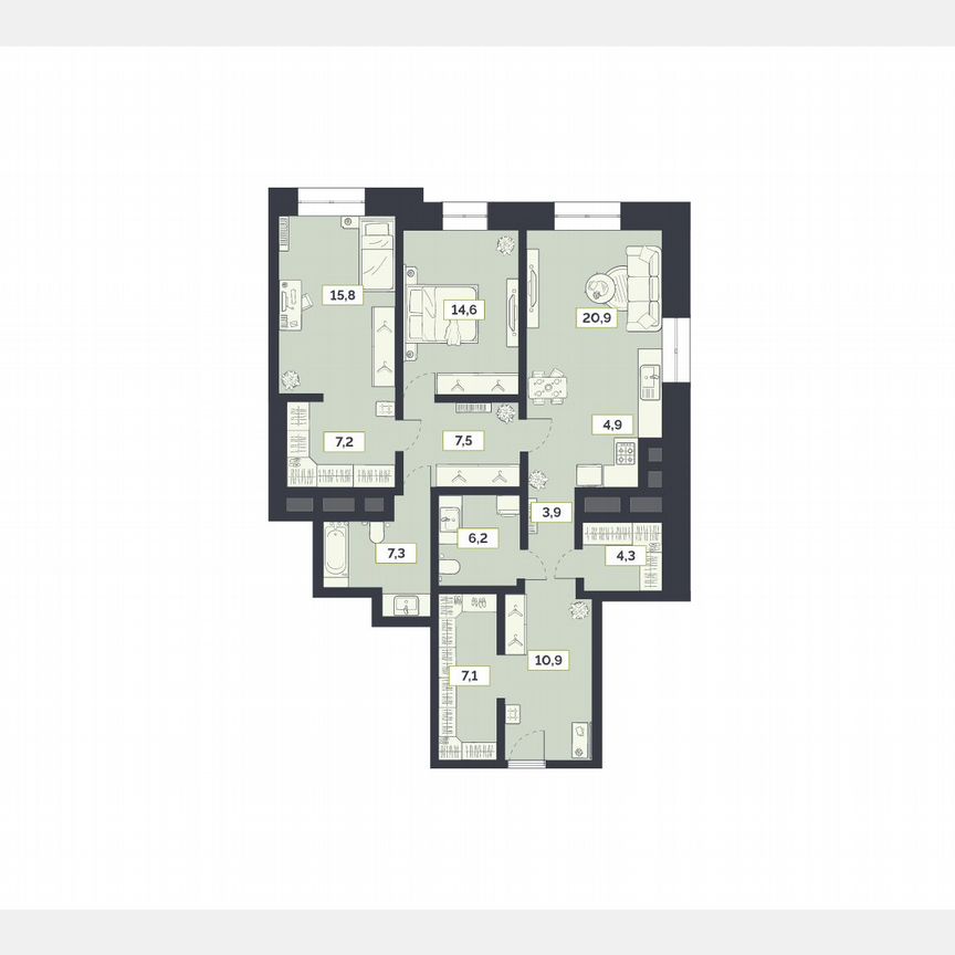 3-к. квартира, 110,7 м², 13/27 эт.