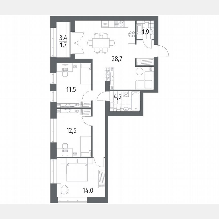 3-к. квартира, 85,4 м², 2/11 эт.