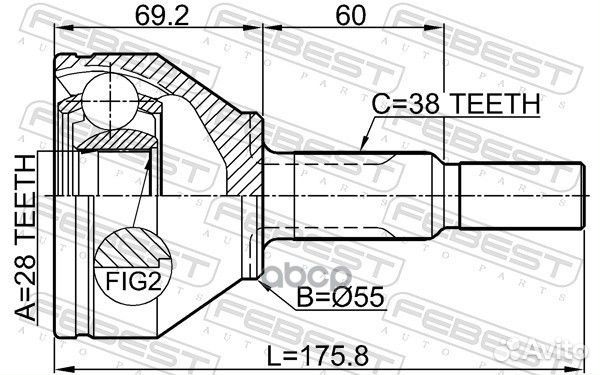Шрус наружный 28X55X38 2110-expl Febest