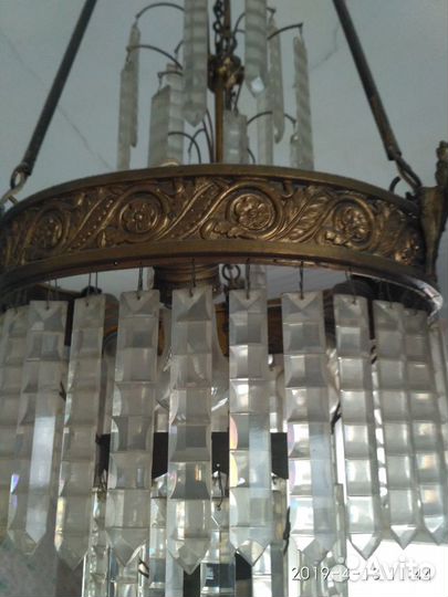 Антикварная люстра хрусталь,бронза