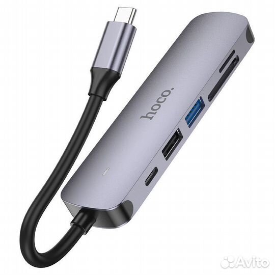 6в1 hoco HB28 USB-C multimedia adapter metal grey