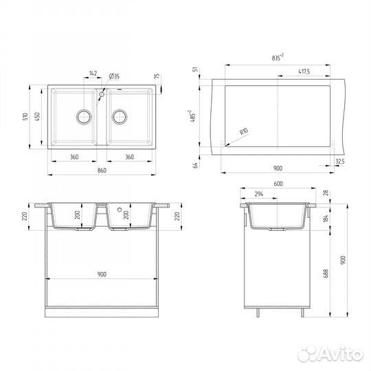 Кухонная мойка Ulgran U-708-343, антрацит