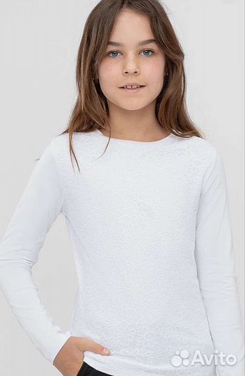 Блузка белая для девочки, новая, 158 Button blue