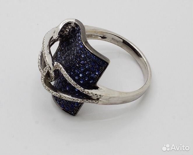 Кольцо бриллианты,шпинель белое золото 18К