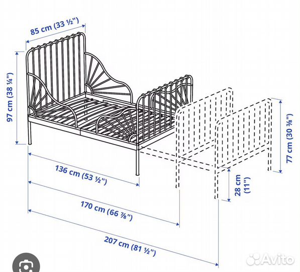 Детская кровать IKEA раздвижная металлическая