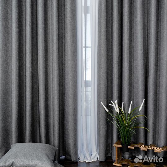 Комплект портьер рогожка Орфей Темно-серый