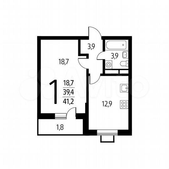 1-к. квартира, 41,2 м², 9/9 эт.