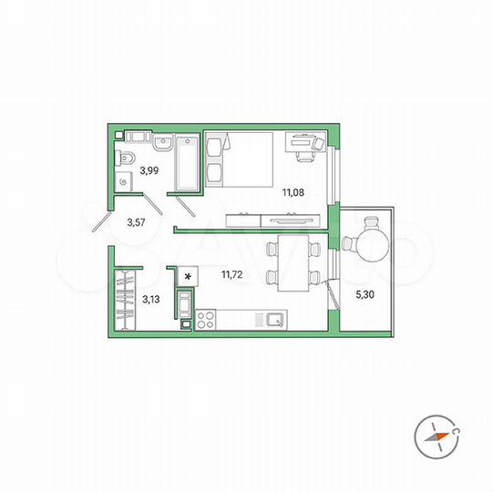 1-к. квартира, 35,1 м², 8/9 эт.