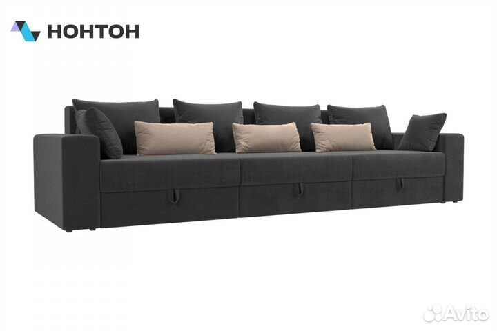 Диван еврокнижка Майами Long велюр серый / бежевый