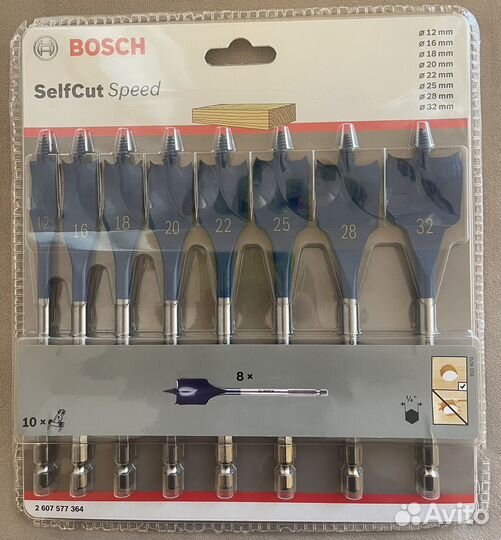 Набор из 8 перовых сверл Bosch Self Cut Speed