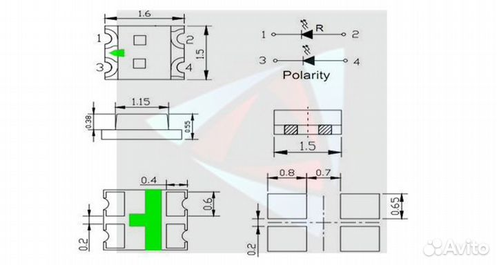 Светодиоды SMD 1615 (0603) двухцветные кр/син