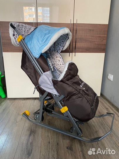 Детские санки коляска с колесами