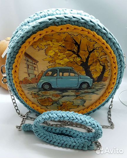 Сумочка с голубым Fiat 500 retro