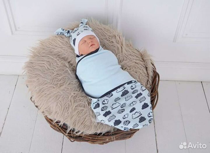 Пеленка кокон Облачко на липучке, голубая, 0-3 мес